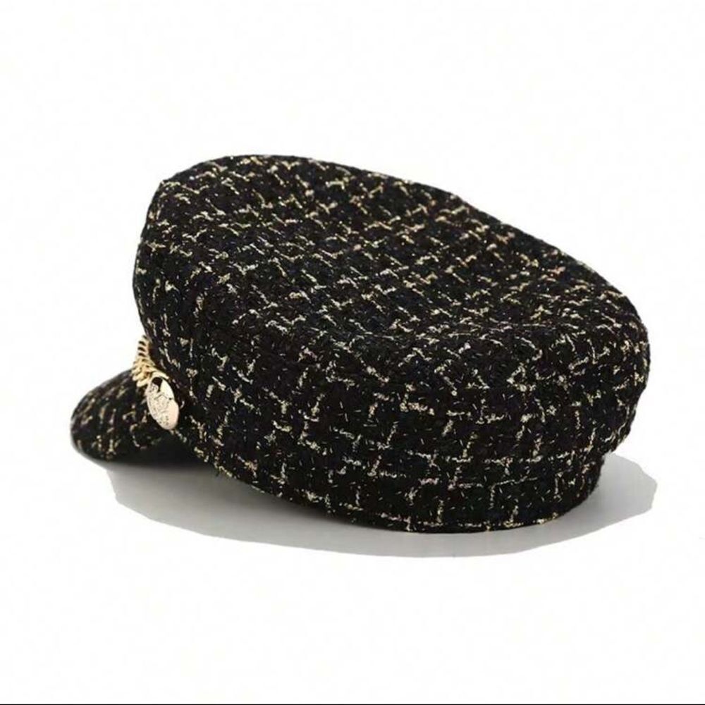 Women’s Tweed Chain Newsboy Cap – Chic & Elegant - Picture 6 of 9